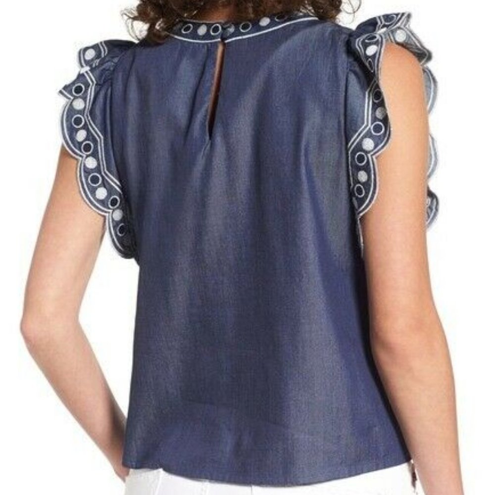 J.O.A. Women's Tie Front Blouse Top Blue - Picture 3 of 4